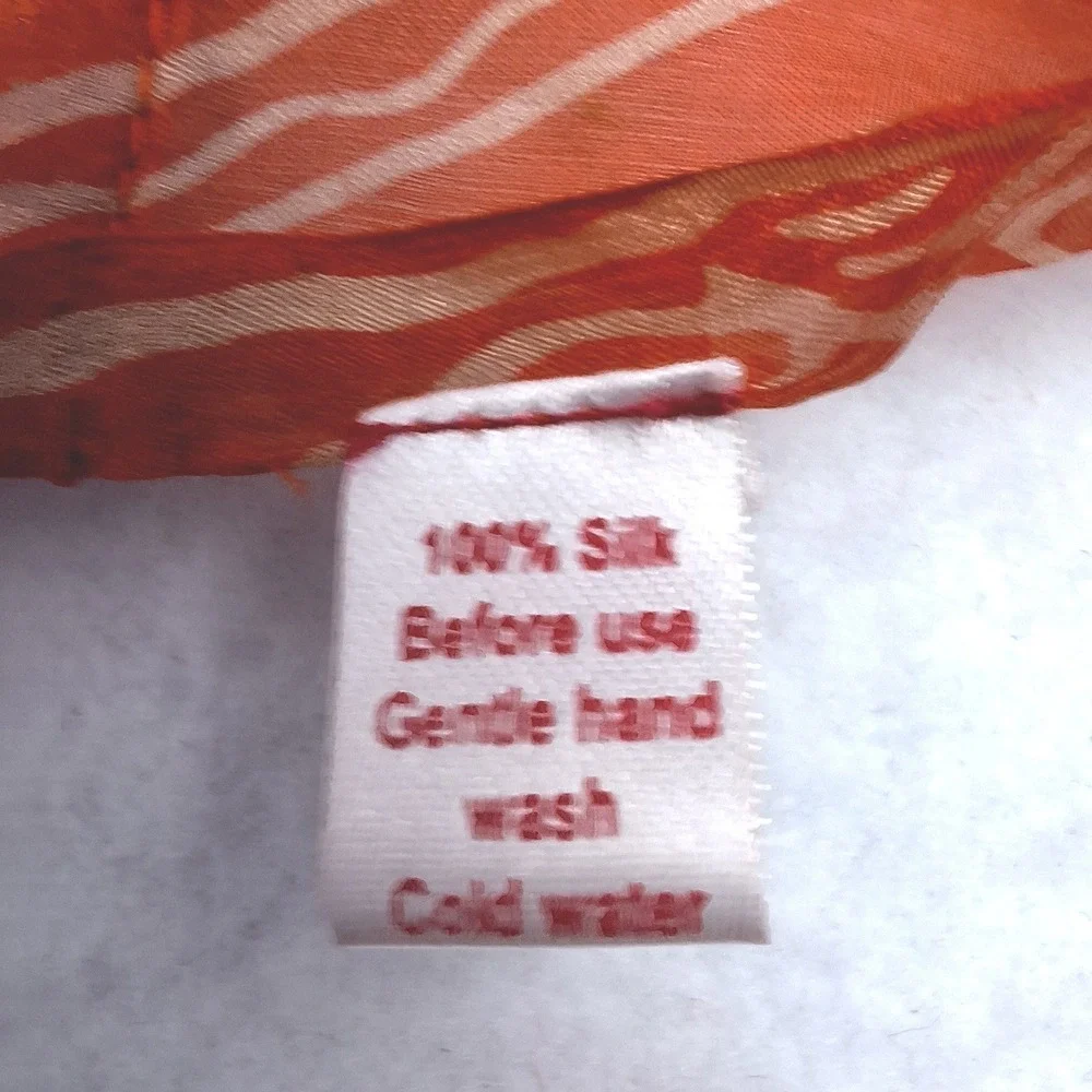 Love Shop‎ Scarf Womens One Size Orange Silk Batik Floral Paisley Fringe Wrap